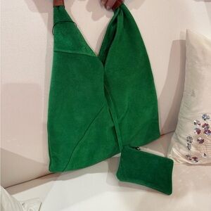 Green Suede Shoulder Bag with Pouch